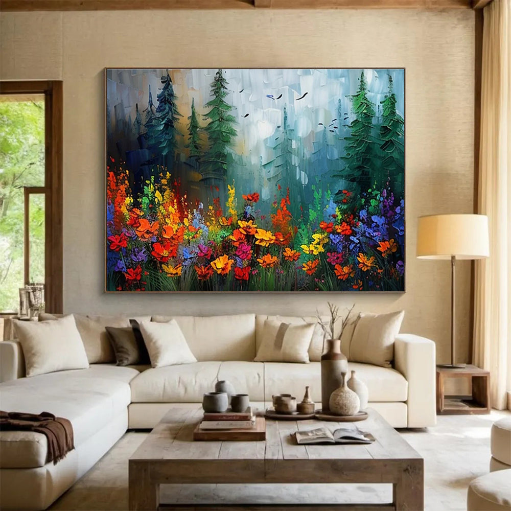 “Rainbow Forest Wildflowers” - Enchanting Landscape Painting On Canvas DKH839