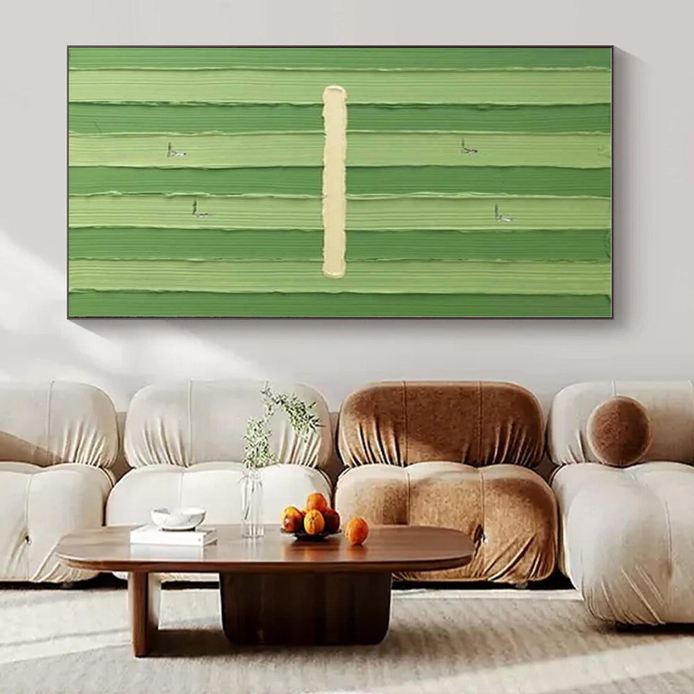Green Stripes & Mini Runners - Minimalist Conceptual Acrylic Painting CT1356