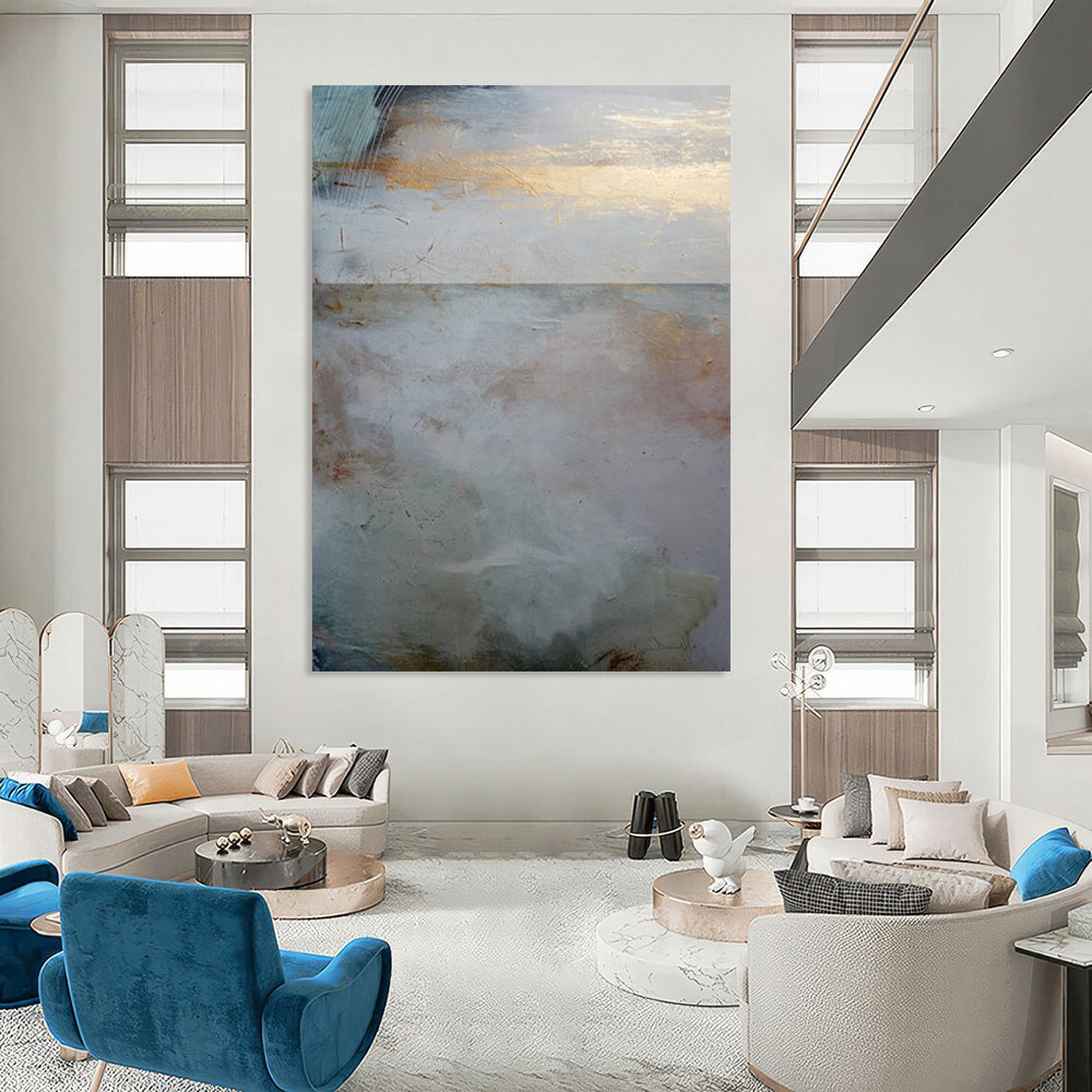 “Minimalist Coastal Horizon with Gold” - Abstract Landscape Painting On Canvas DTP173