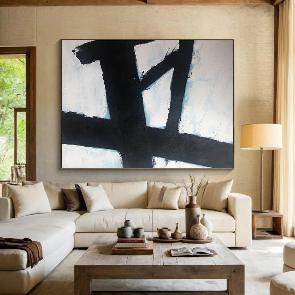 Black and White Geometric Cross Painting On Canvas DKH181