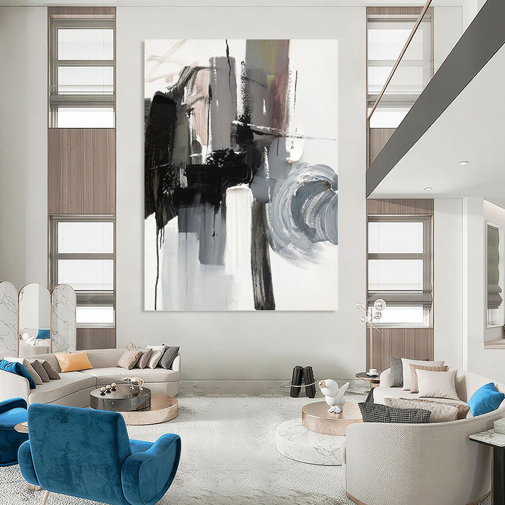 Monochrome Abstract Forms - Abstract Minimalist Painting On Canvas DKH1271