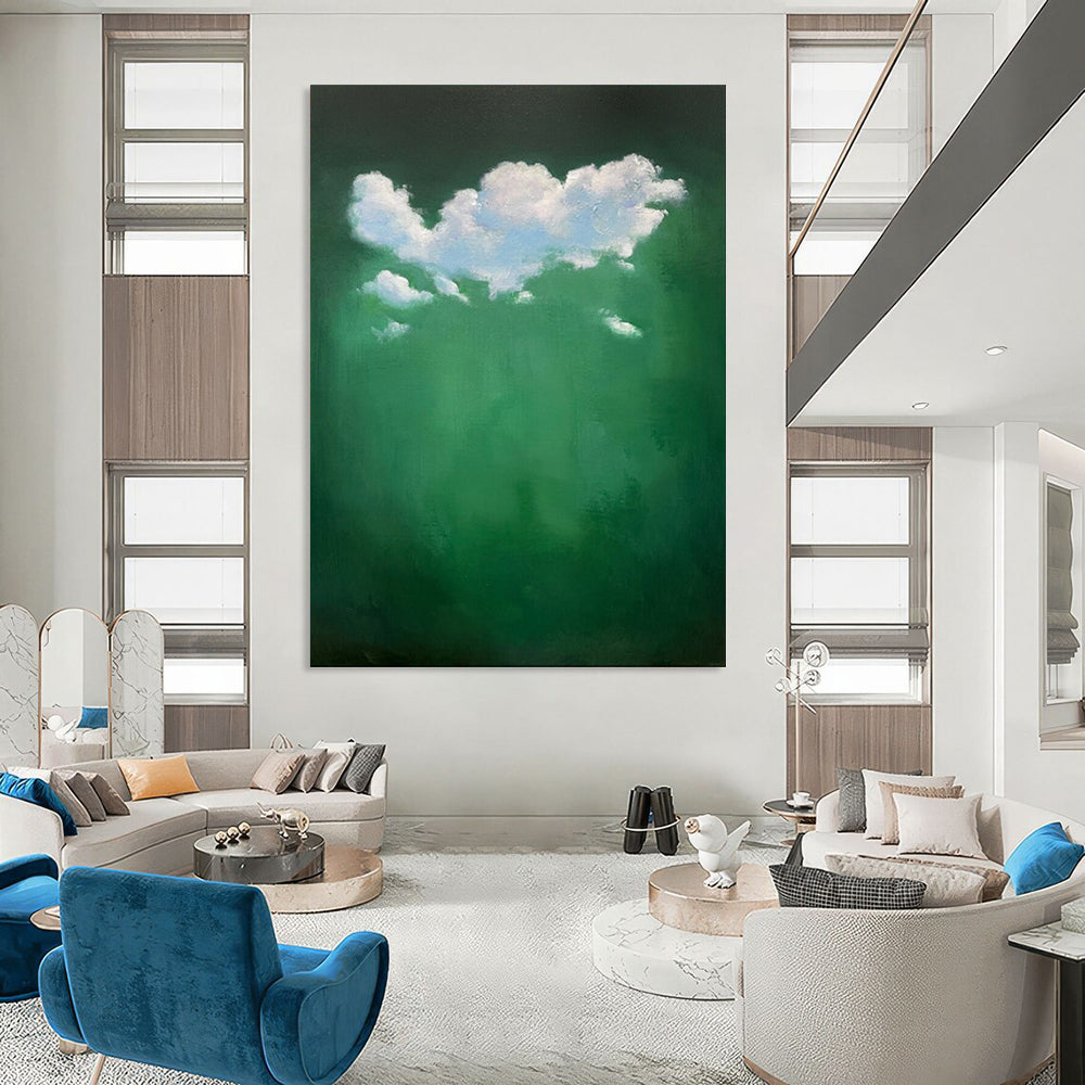 “White Clouds in Green” - Surreal Cloudscape Painting CT1990