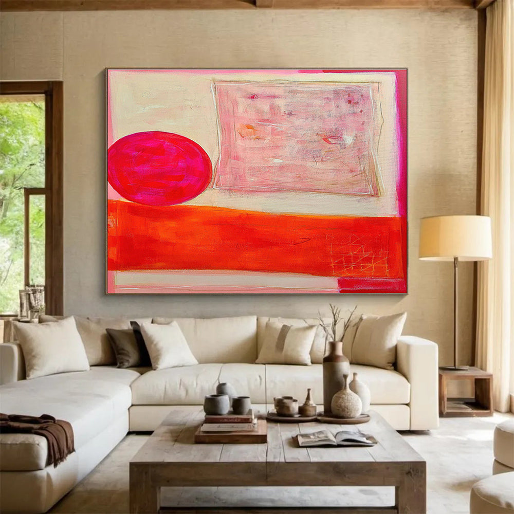 Pink and Orange Geometric Abstract “Vibrant Geometric Harmony” Painting On Canvas DKH073