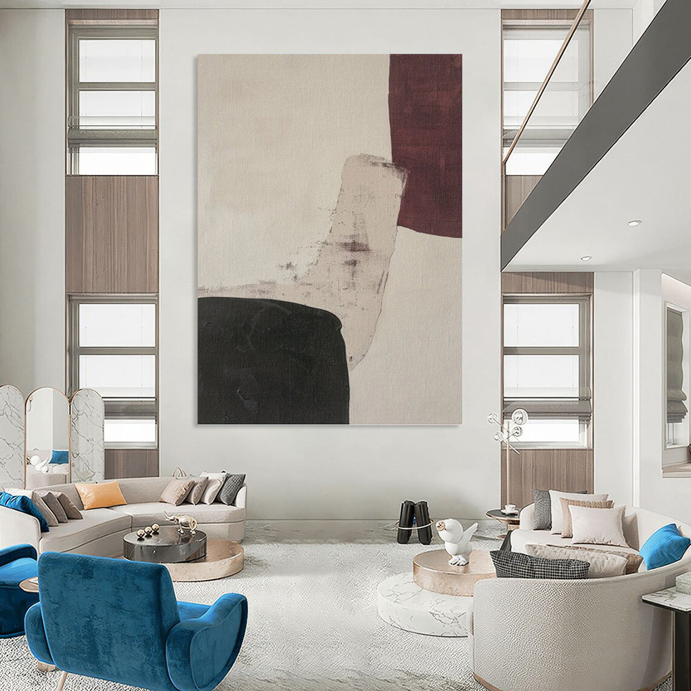 Beige, Burgundy & Black - Textured Blocks Painting On Canvas DKH1152