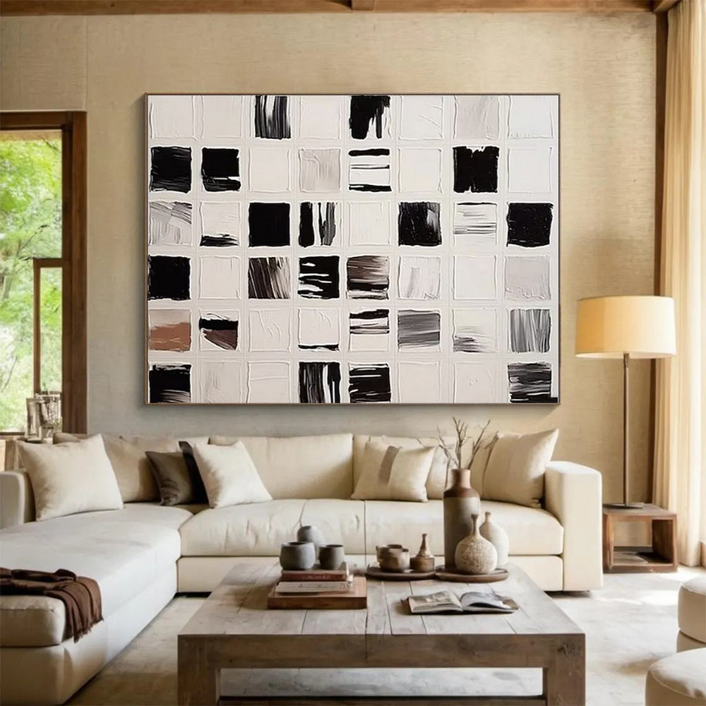 “Black - White Grid Strokes”,Abstract Expressionist Style CT0676