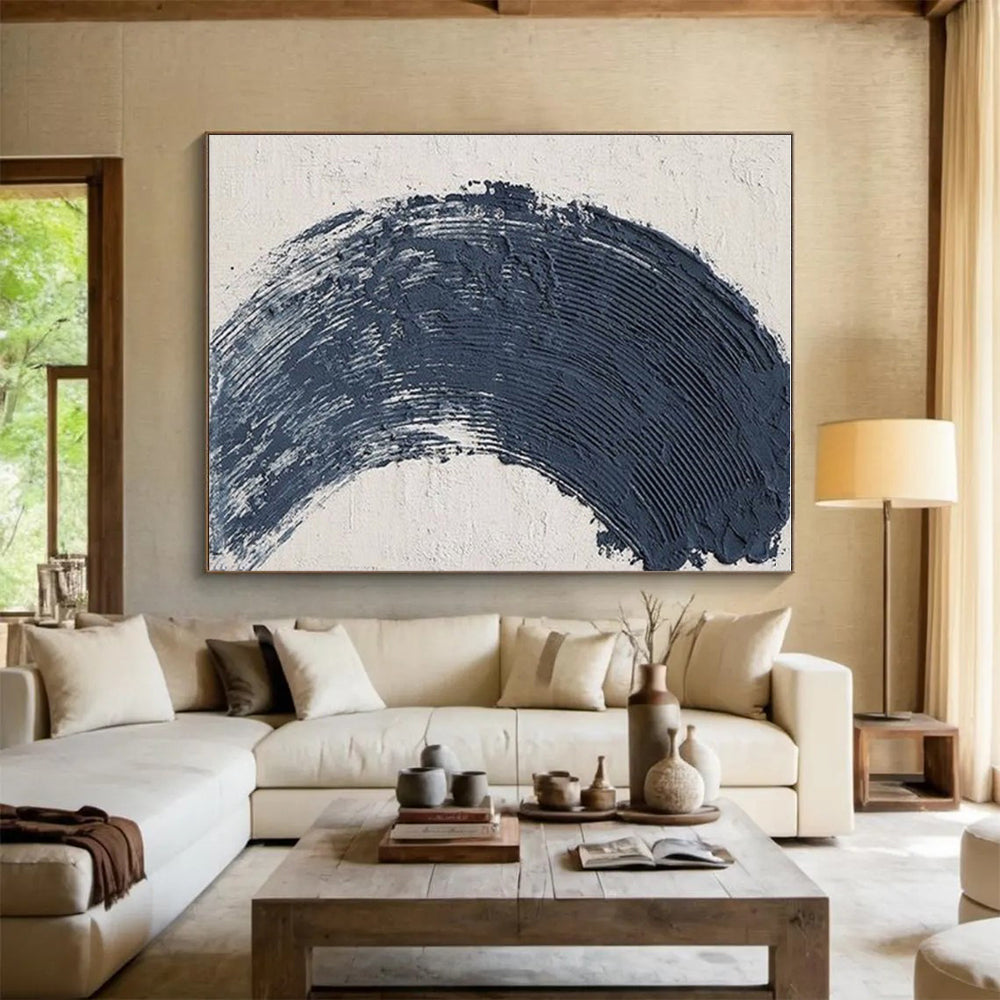 “Thick Blue Crescent Stroke”,Abstract Impasto Style CT0680