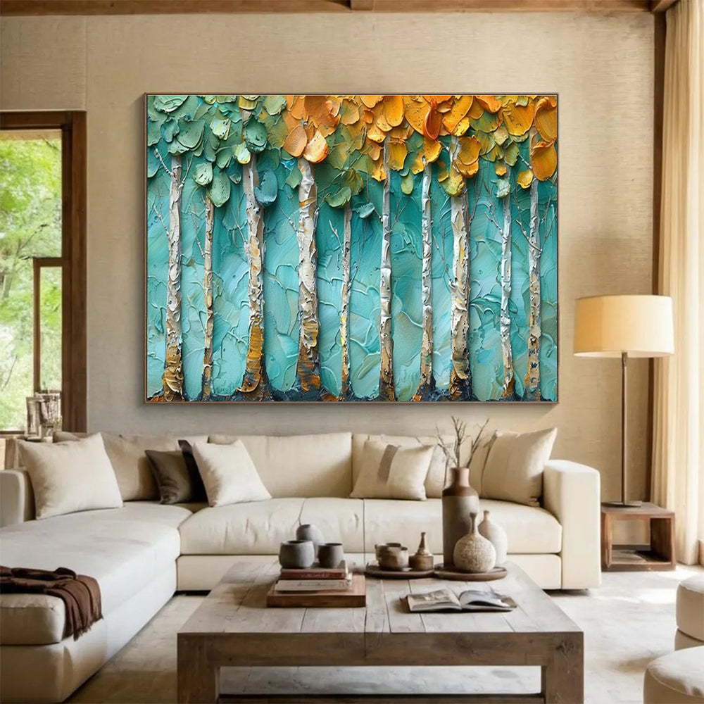 “Textured Birch Trees” - Palette Knife Landscape Painting On Canvas DKH822