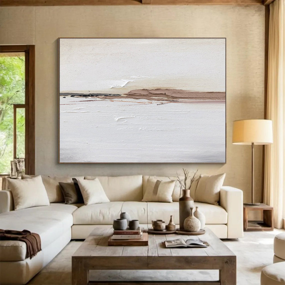 Subtle Earth Tone Stripes - White, Brown & Gray Abstract Painting On Canvas DKH913