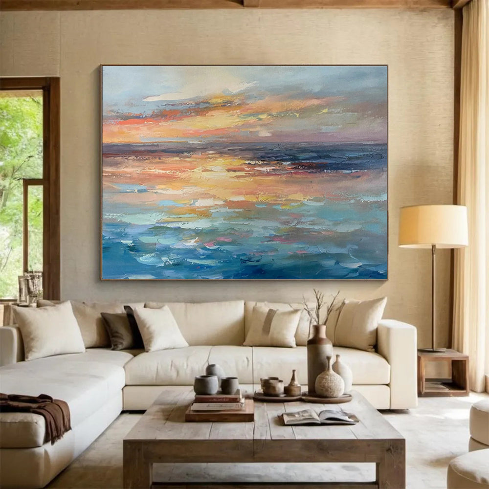 Colorful Sunset and Ocean “Dreamy Coastal Twilight” Painting On Canvas DKH119