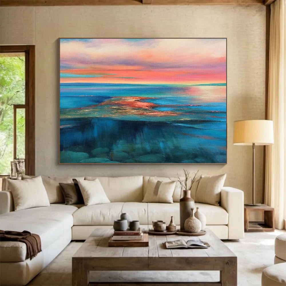 “Colorful, Vibrant Sunset Sea ‘Rainbow Horizon’” - Expressionist Seascape Painting On Canvas DLZ024