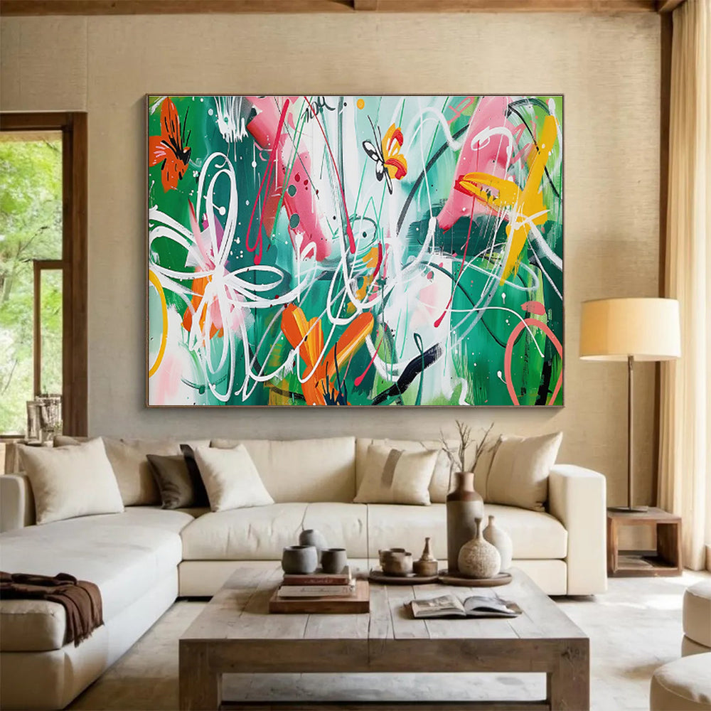 Colorful Butterflies and Swirls Abstract Painting On Canvas DKH223
