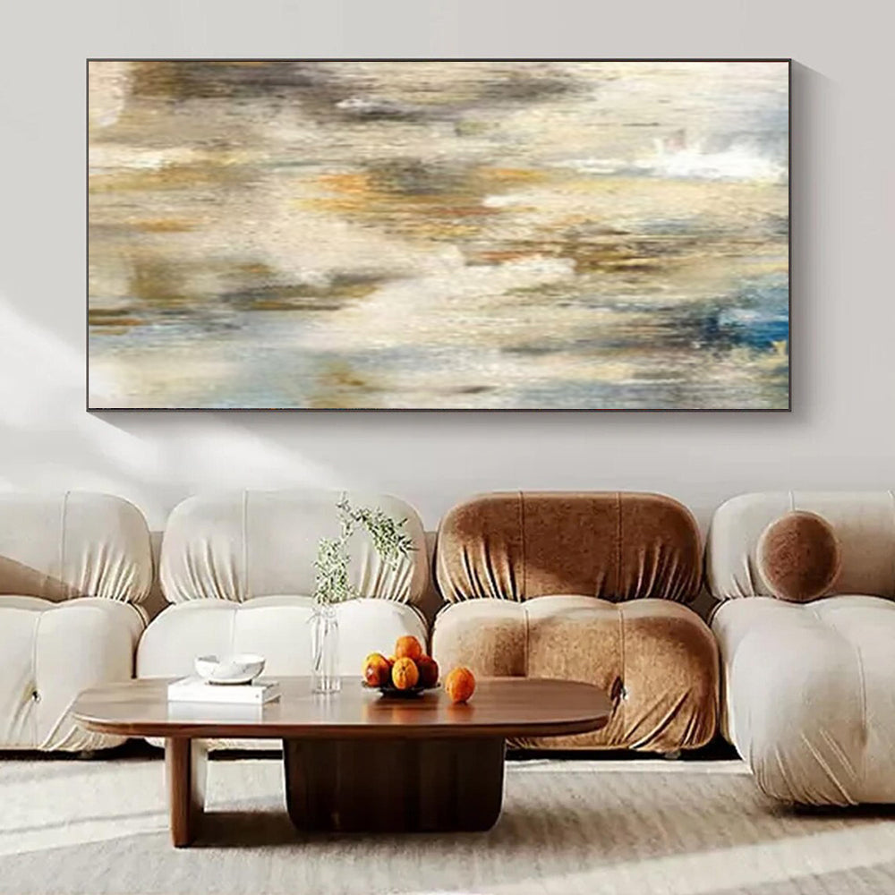 “Beige - Blue - Gold Textured Strokes” – Abstract Textured Stroke Art CT1003