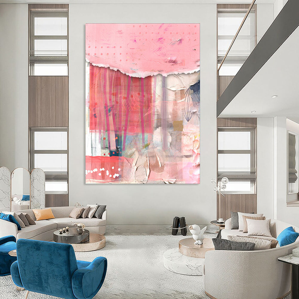 Pink, Layered Textures - "Blush Tapestry" - Mixed - media Abstract Art CT1844