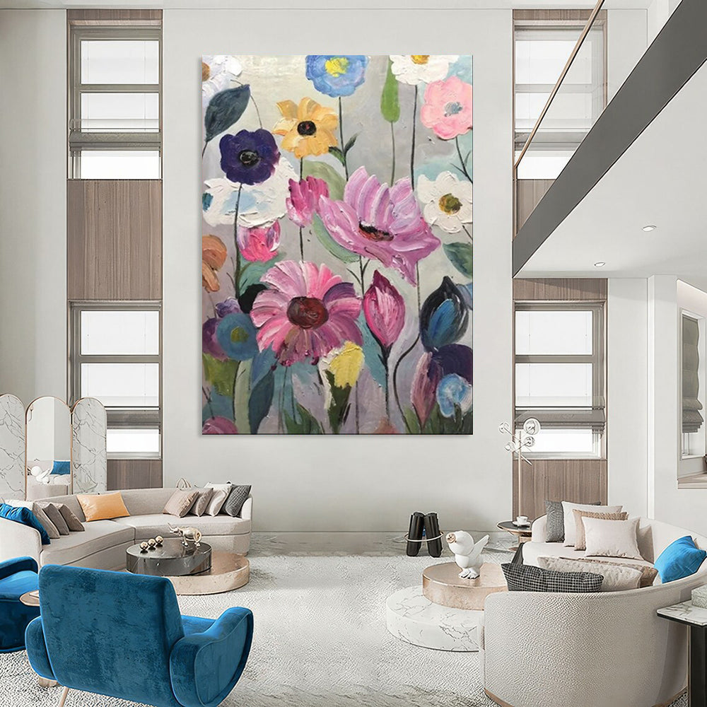 “Repetitive Colorful Blooms” – Textured Floral Oil CT2099