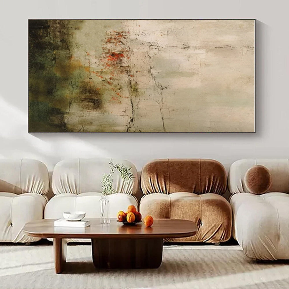Muted Tones with Red Accents & Textured Layers - "Faded Memories" - Abstract Mixed - media Painting CT1469
