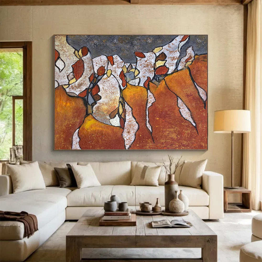 “Earth - Toned Fragmented Forms - Oranges, Whites, and Browns” Painting On Canvas DKH005