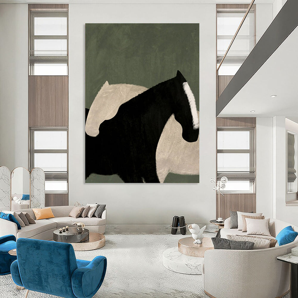 Abstract Black and White Horse Silhouettes - Equine Painting On Canvas DKH1411