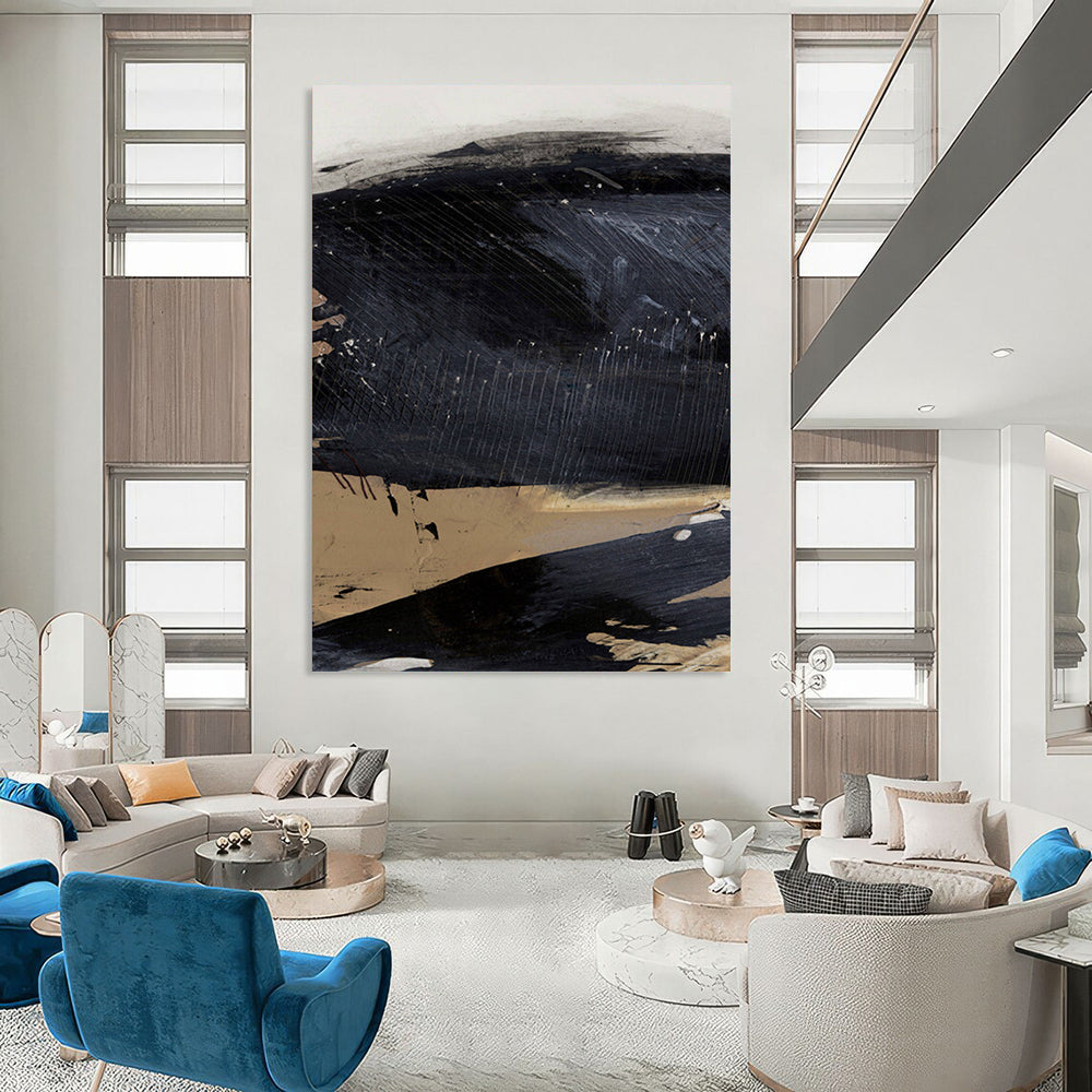“Dark Abstract Terrain” - Black and Brown Abstract Painting On Canvas DTP203