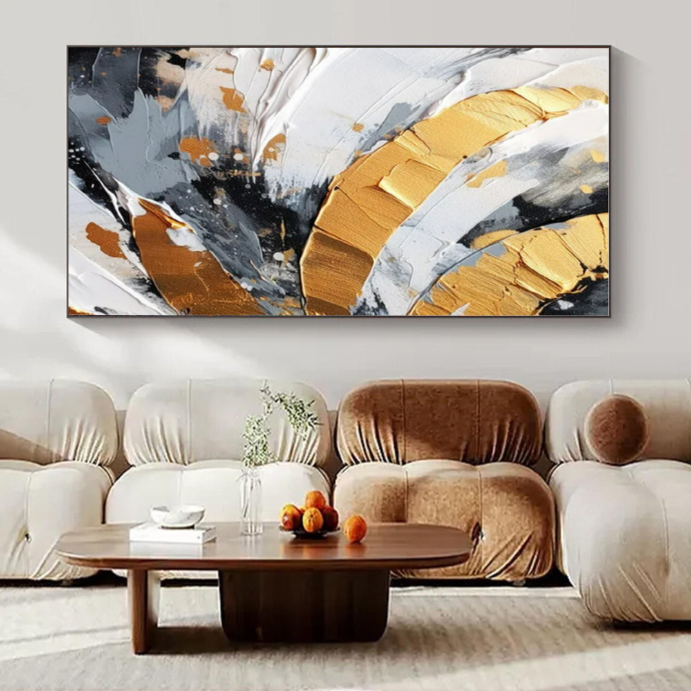 Black - White Gold Swirl - Abstract Impasto Oil Painting CT1243