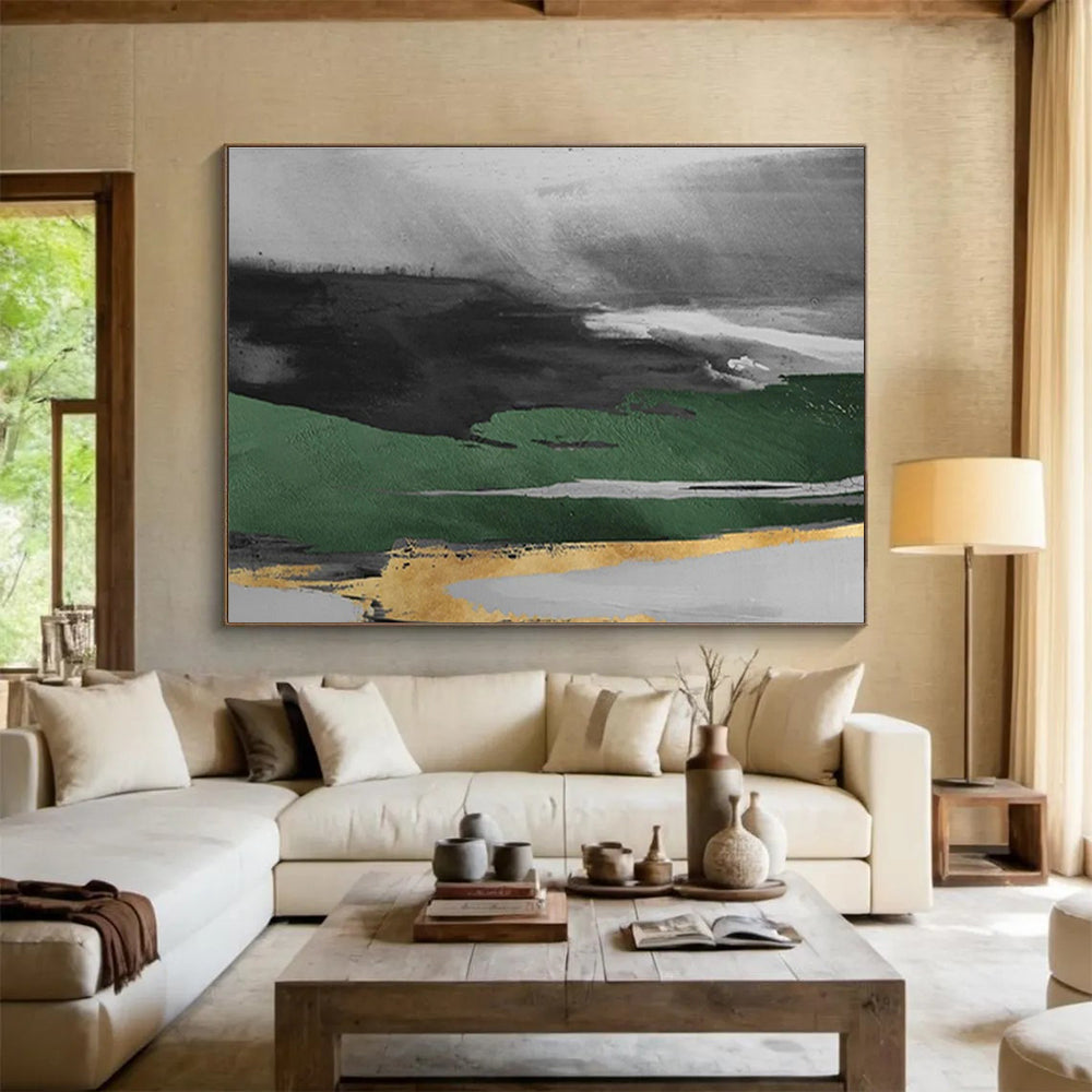Black - Green Abstract Landscape - Abstract Landscape Painting On Canvas DKH606
