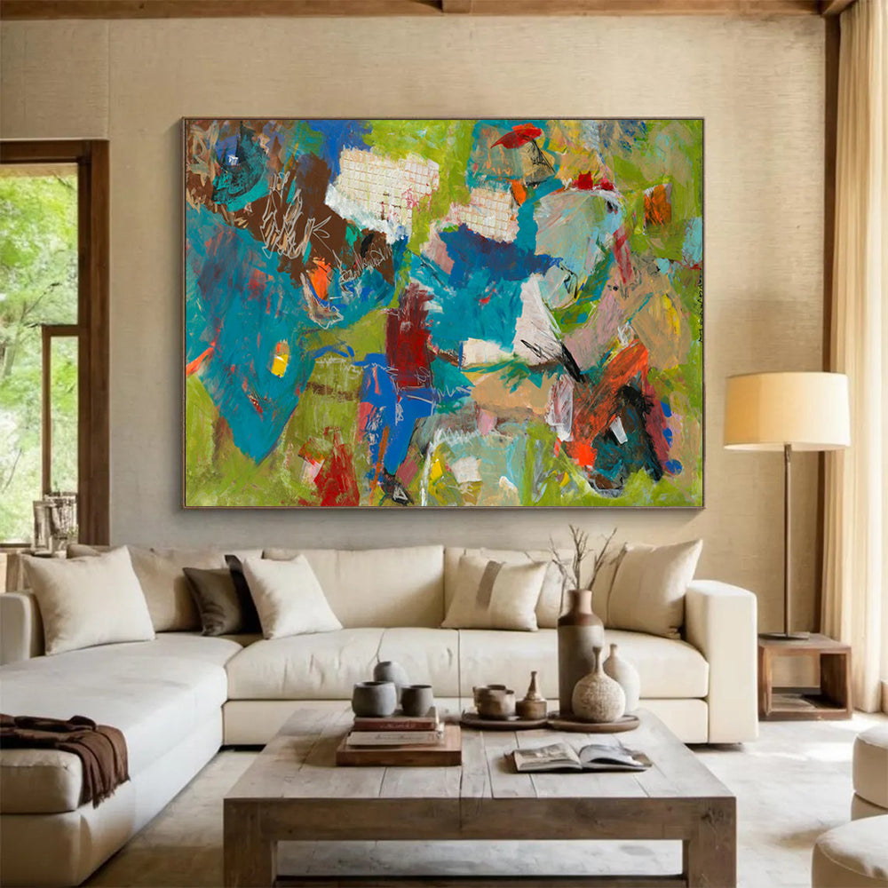 Green and Blue Abstract Shapes - Abstract Expressionist Painting On Canvas DLZ237