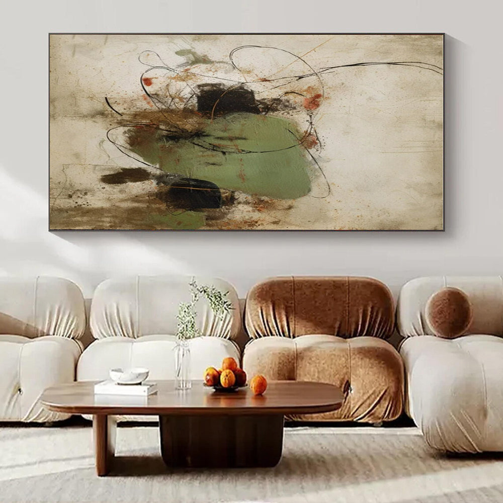 Neutral, Green, Black & Red Abstract Forms - "Organic Chaos" - Abstract Mixed - media Painting CT1462