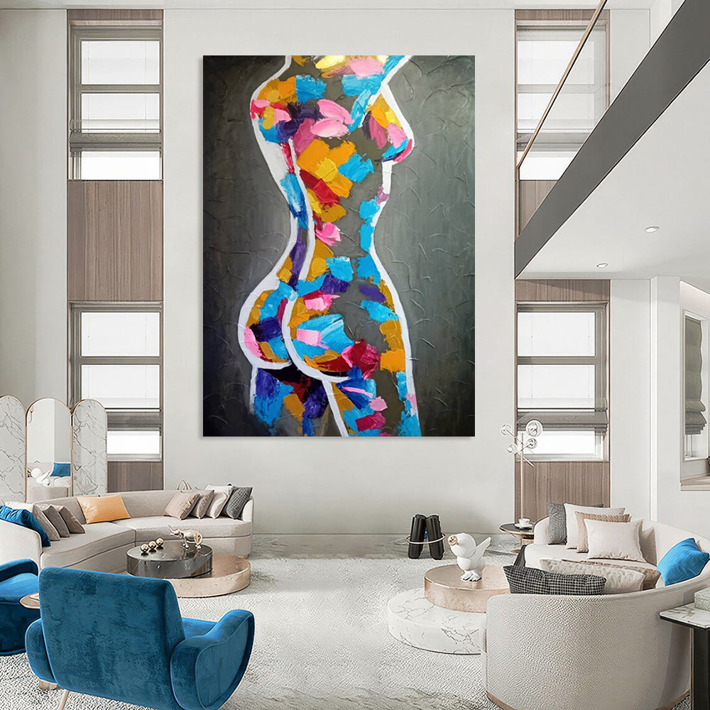 “Color - Blocked Feminine Form” - Colorful Abstract Female Body Painting On Canvas CT2188