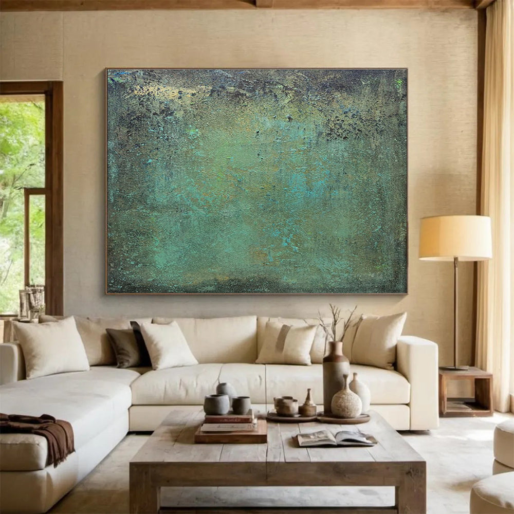 Teal and Brown Textured Canvas - Abstract Impasto Painting On Canvas DKH600