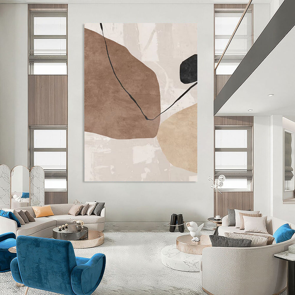 “Earth Tones Link” - Brown, Beige & Black Minimalist Shapes Painting On Canvas DKH1519