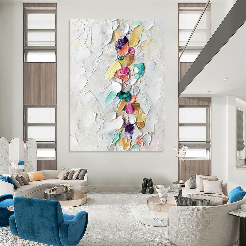 “Colorful Impasto Strip” - Multicolor Textured Painting On Canvas DKH0974