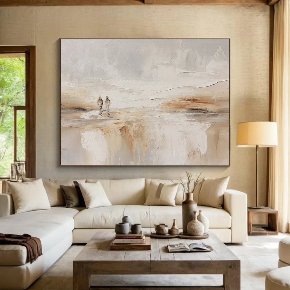 “Neutral Tones Seaside Stroll” Landscape Painting On Canvas DLZ080