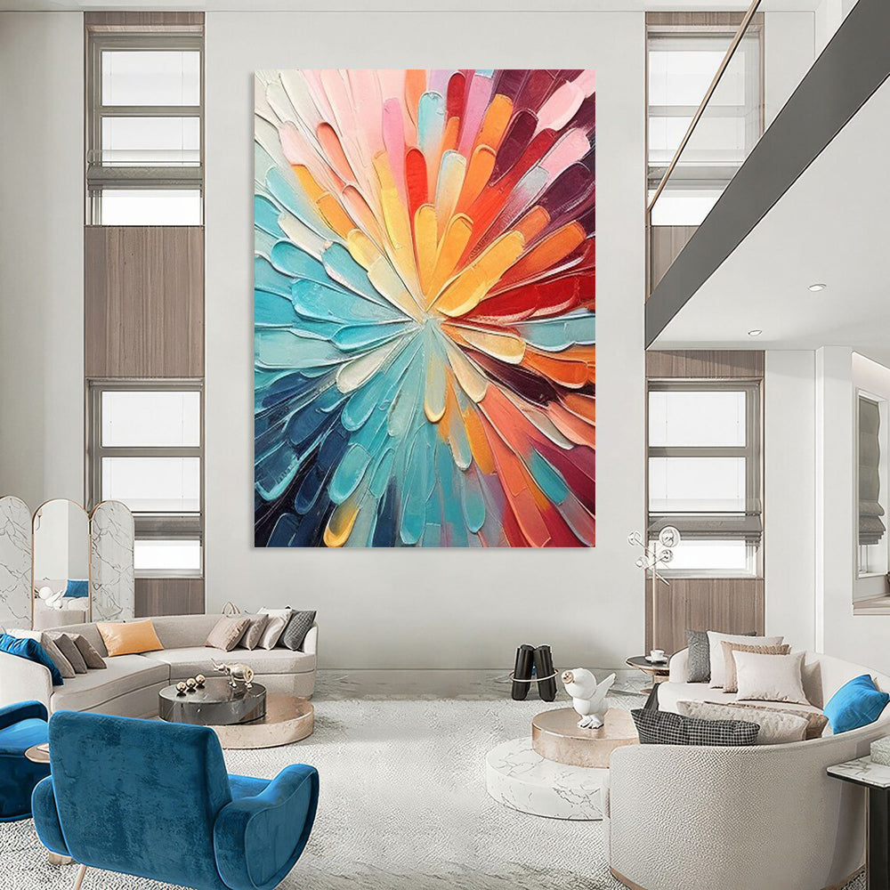 “Rainbow Petal Burst” - Multicolor, Textured Floral Painting On Canvas DTP288