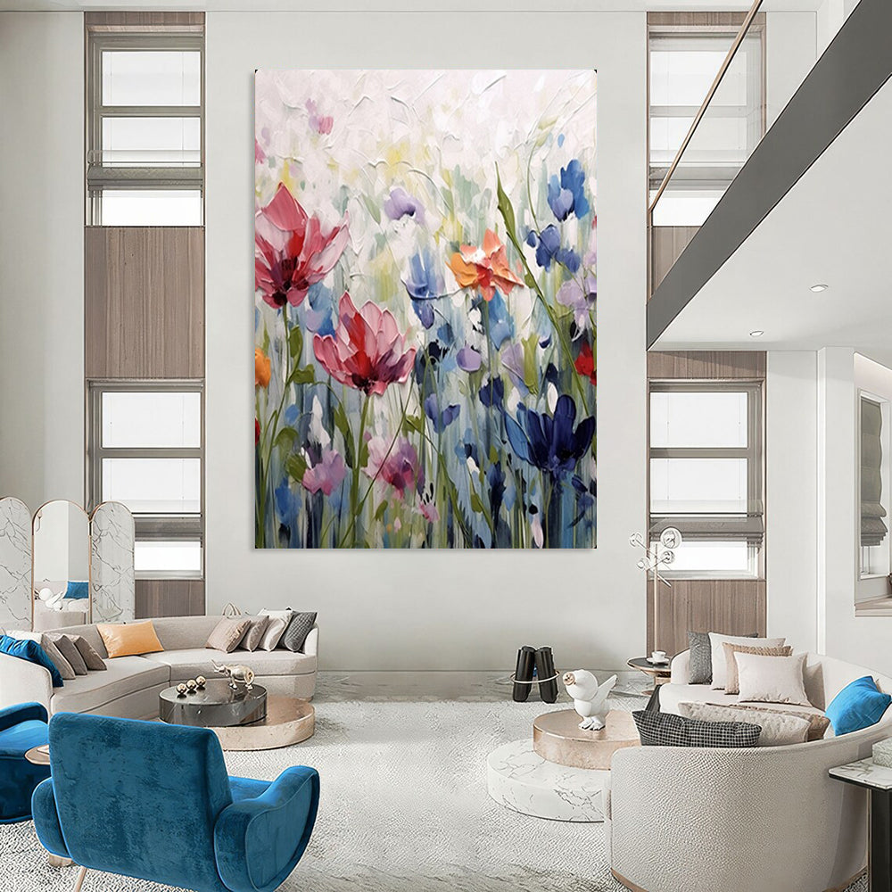 “Textured Colorful Wildflowers” – Impasto Floral Oil Painting On Canvas CT2145