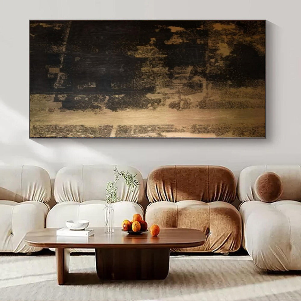 Dark Brown & Black Textured Mural - Mixed - Media Abstract On Canvas CT1295