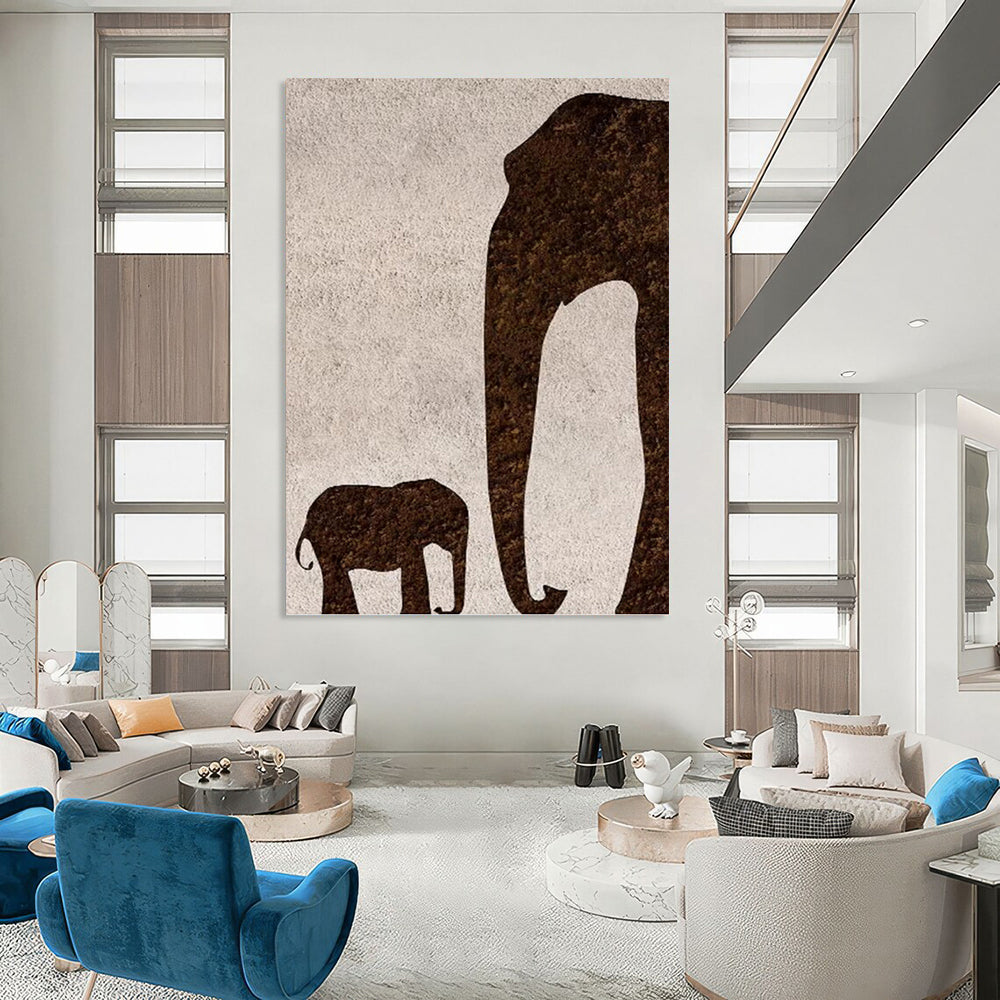 Brown Elephant Silhouette on Light Background - Animal - Themed Abstract Painting On Canvas DKH1329