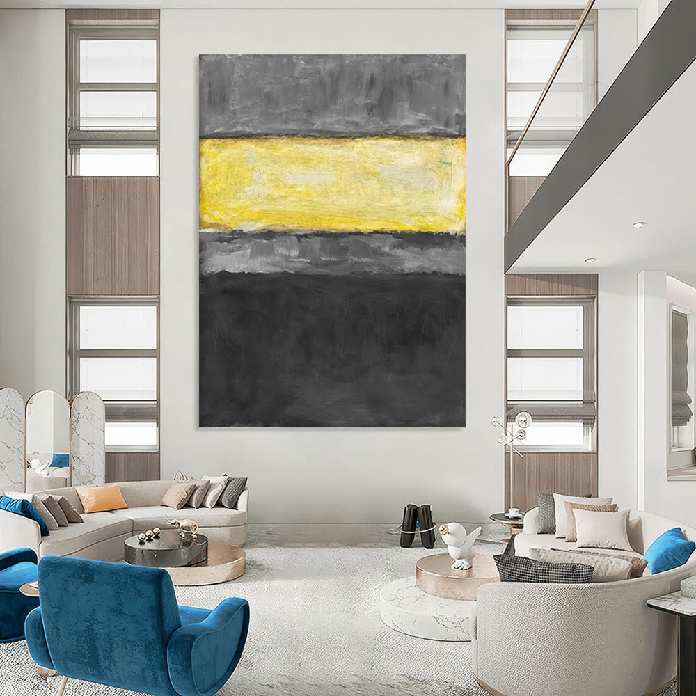 “Gray & Yellow Horizontal Stripes” - Abstract Color - Field Painting On Canvas DKH1625