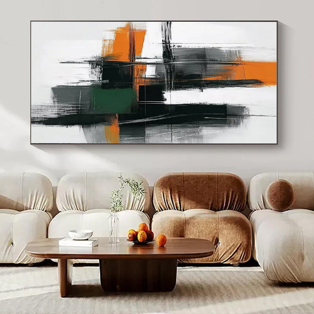 Urban Blocks: Orange, Grey & Green - Abstract Cityscape Acrylic CT1244