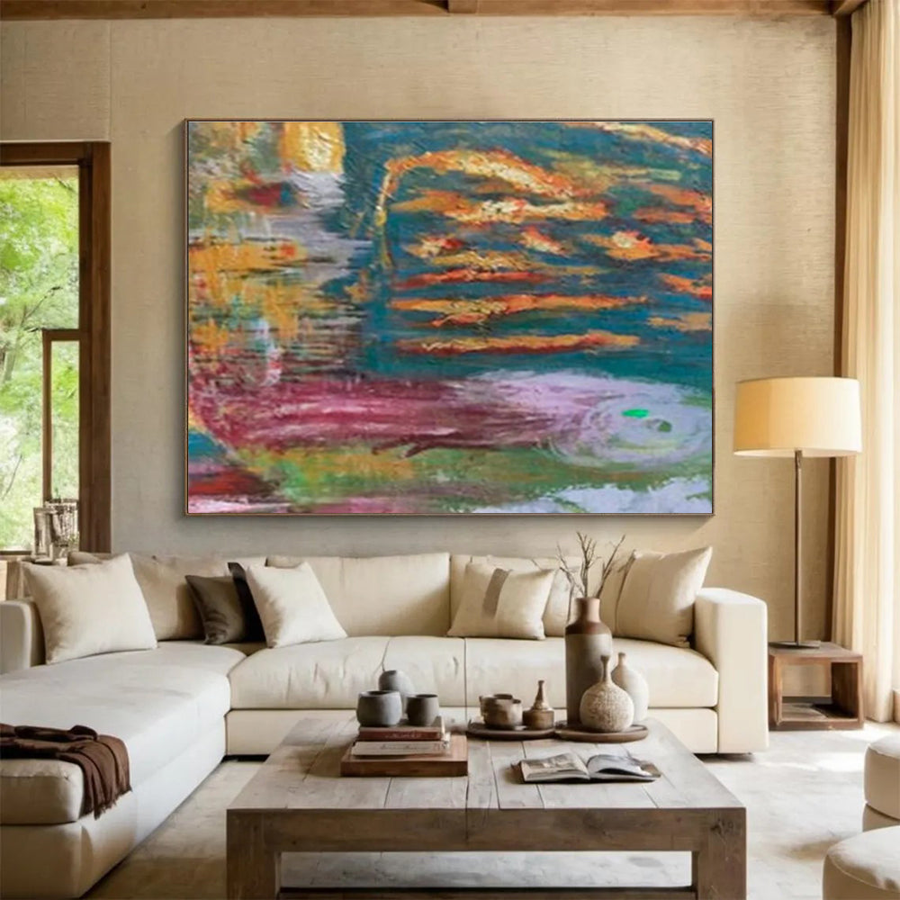 “Colorful Swirling Textures” Abstract Impasto Painting On Canvas DKH371