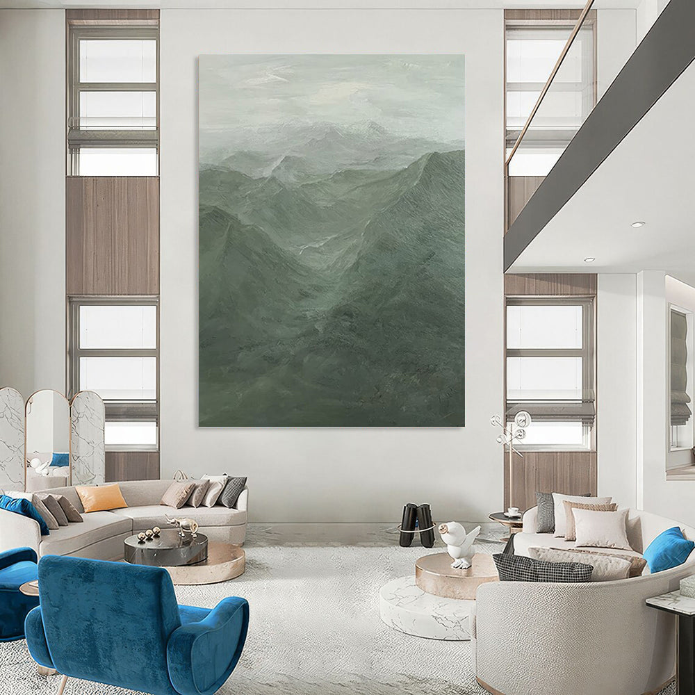 Misty Green Mountain Landscape - Landscape Painting On Canvas DKH1497