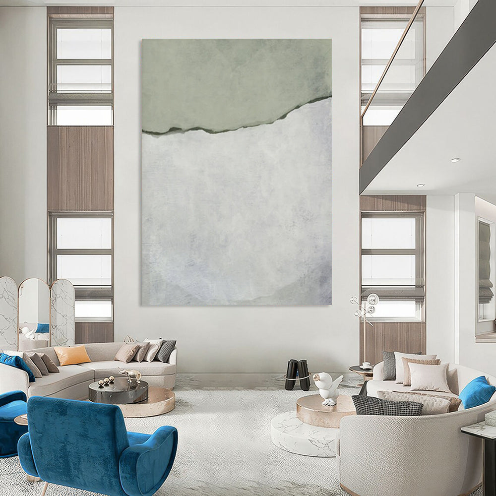 “Soft Green and White Tear” - Green, White Abstract Painting On Canvas DTP241