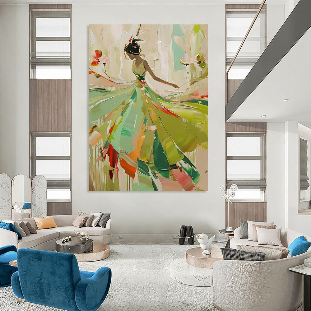 “Elegant Lady in Green” - Abstract Figurative Painting On Canvas DTP082