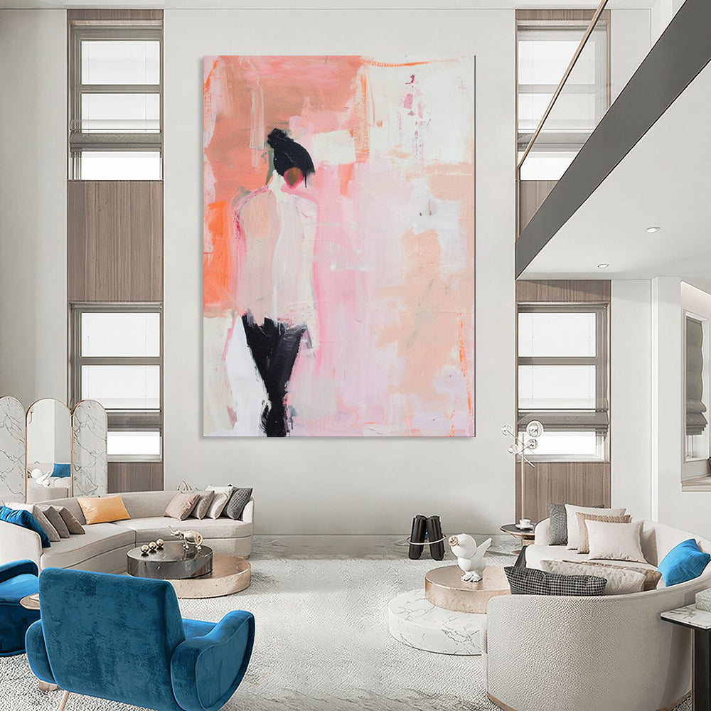 “Abstract Figure in Pink: Soft Minimalist Art” - Abstract Figurative Acrylic on Canvas CT1897