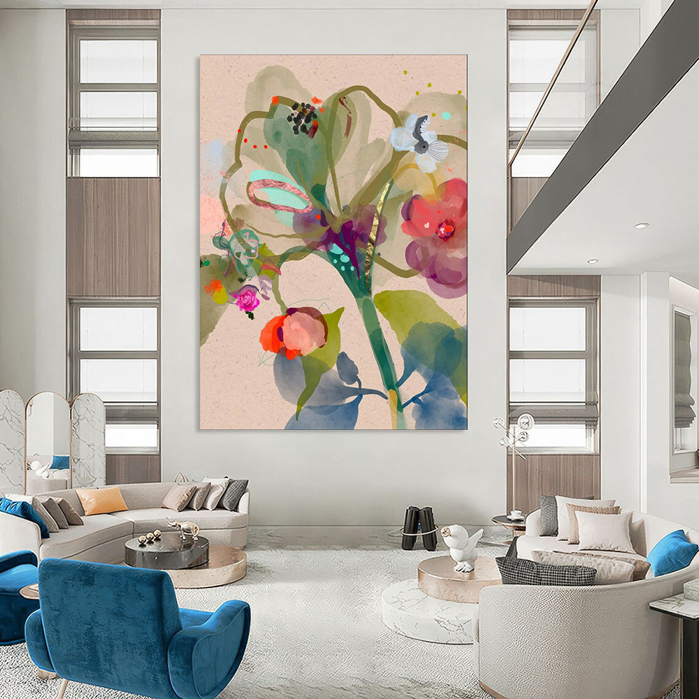 Colorful Flowers, Gold Accents - "Botanical Whimsy" - Watercolor & Ink Floral Art CT1817