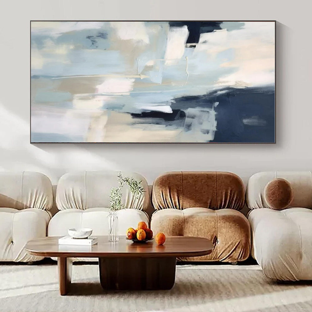 Soft Blue & Navy Abstraction - Abstract Expressionist Acrylic On Canvas CT1334