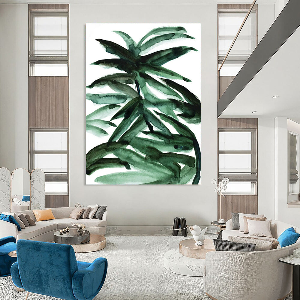 “Vibrant Green Palm Leaves” - Green Watercolor Painting On Canvas DTP243