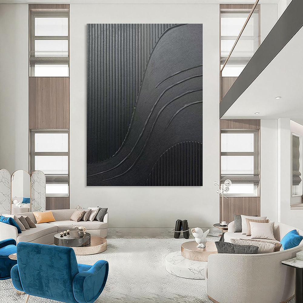 Dynamic Black Textured Abstract - Abstract Painting On Canvas DKH1482