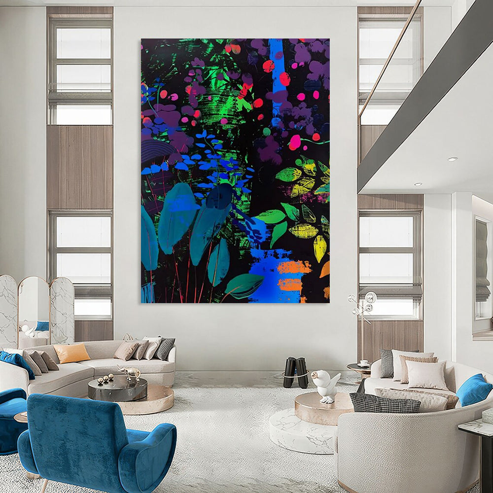 “Neon Floral Night” - Abstract Floral Painting On Canvas DTP095