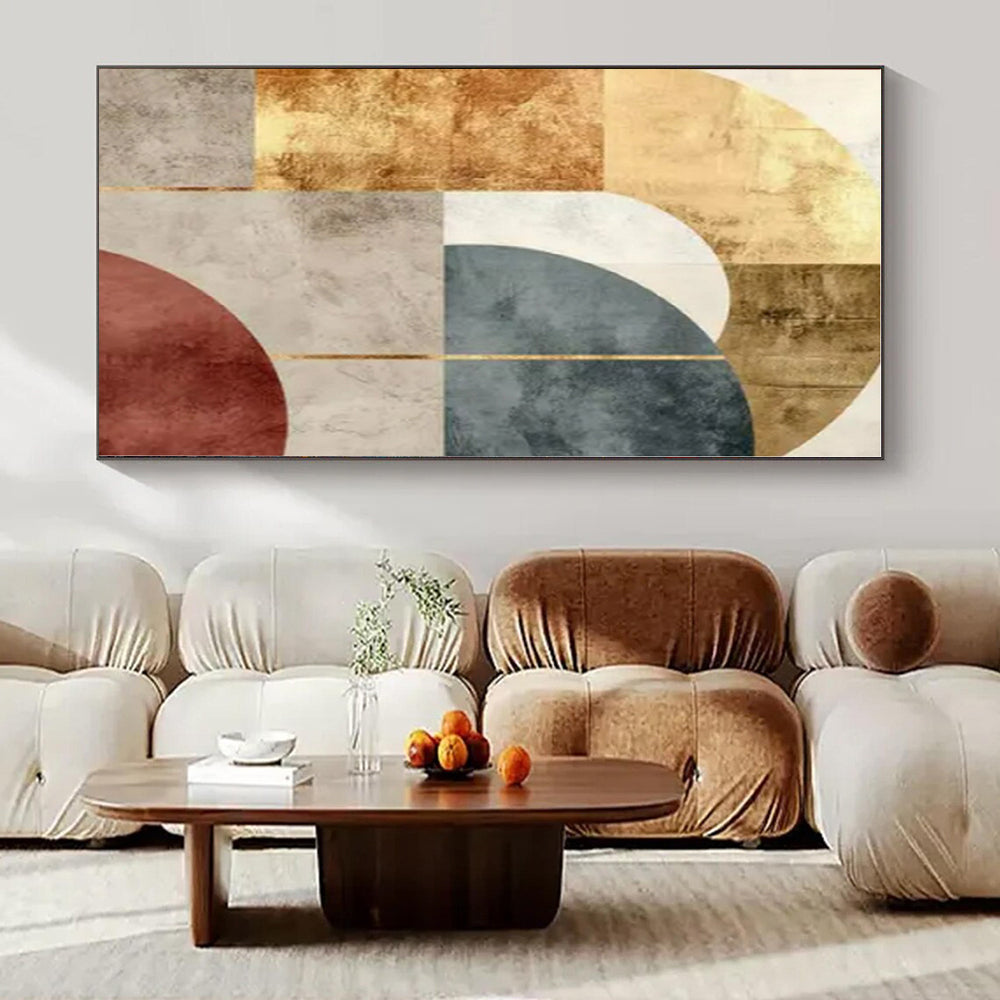 Geometric Arches: Gold, Blue & Rust - Abstract Minimalist Print CT1246