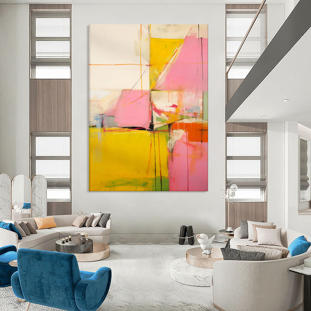 Colorful Geometric Shapes, Thin Lines - "Color Cascade" - Abstract Geometric Painting CT1835