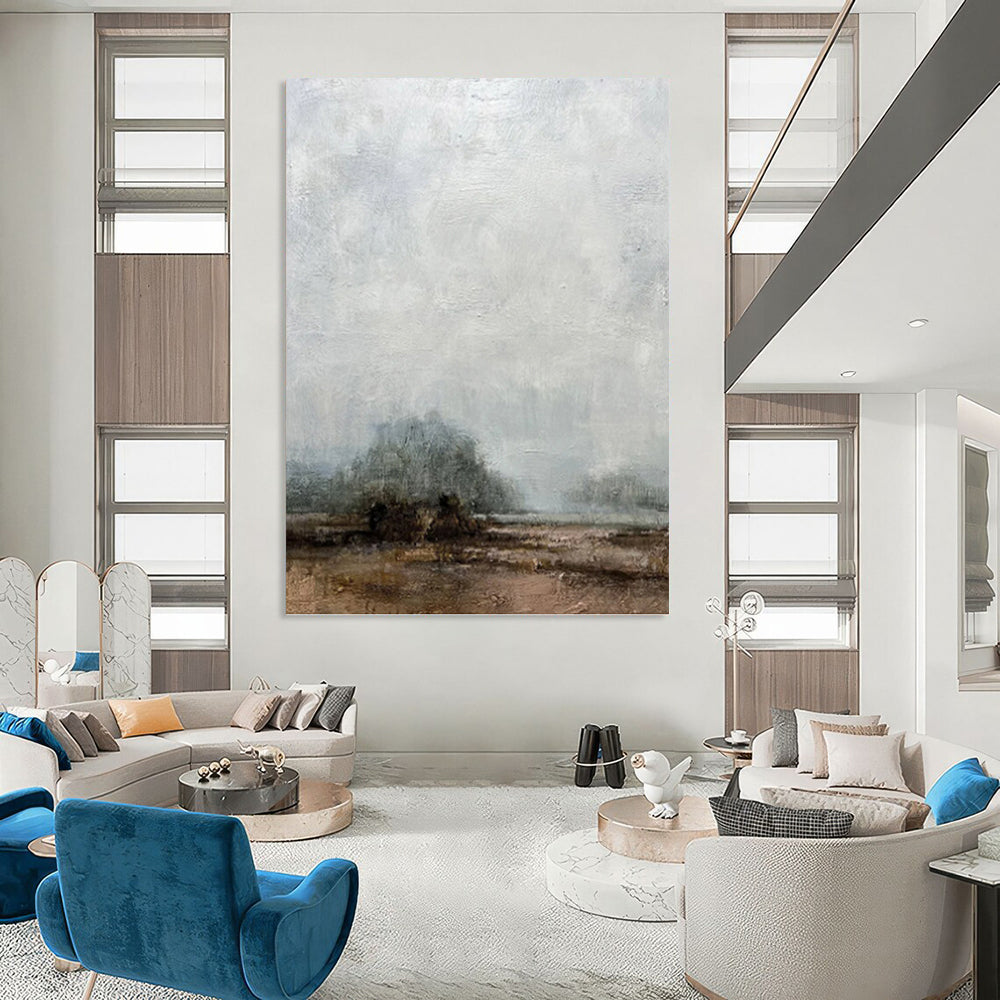 “Misty Horizons” - Gray & Brown Subtle Landscape Painting On Canvas DKH1510